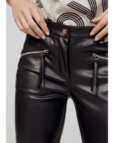 pantalon simili noir -poches zippées