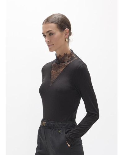 T-SHIRT COL V AVEC DENTELLE LC