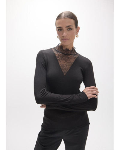 T-SHIRT COL V AVEC DENTELLE LC
