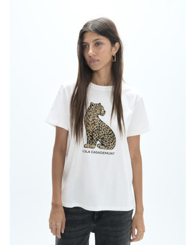 T-shirt col rond  léopard en sequins
