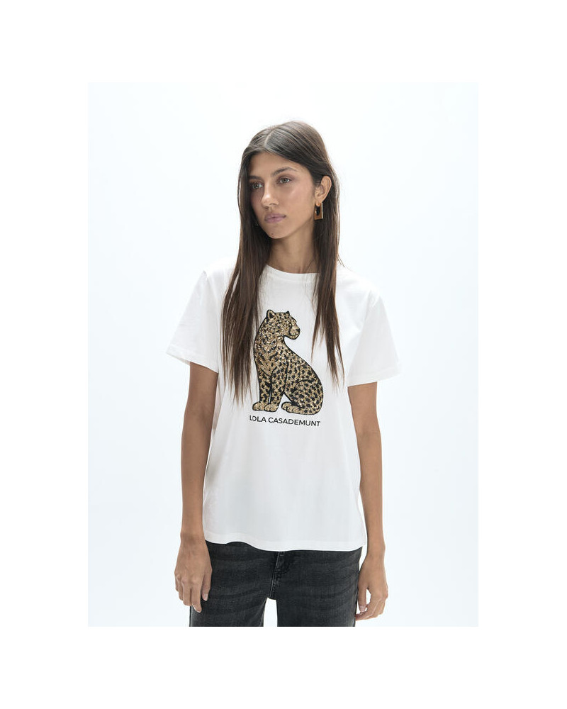 T-shirt col rond  léopard en sequins