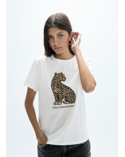 T-shirt col rond  léopard en sequins