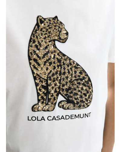 T-shirt col rond  léopard en sequins