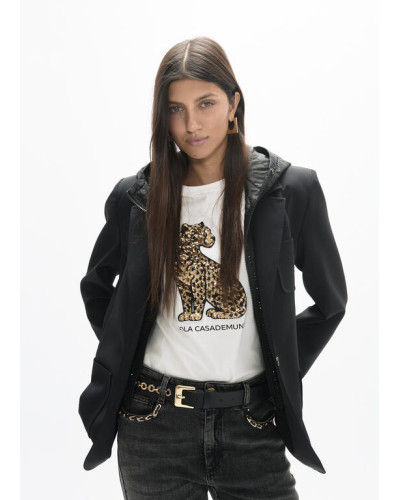 T-shirt col rond  léopard en sequins